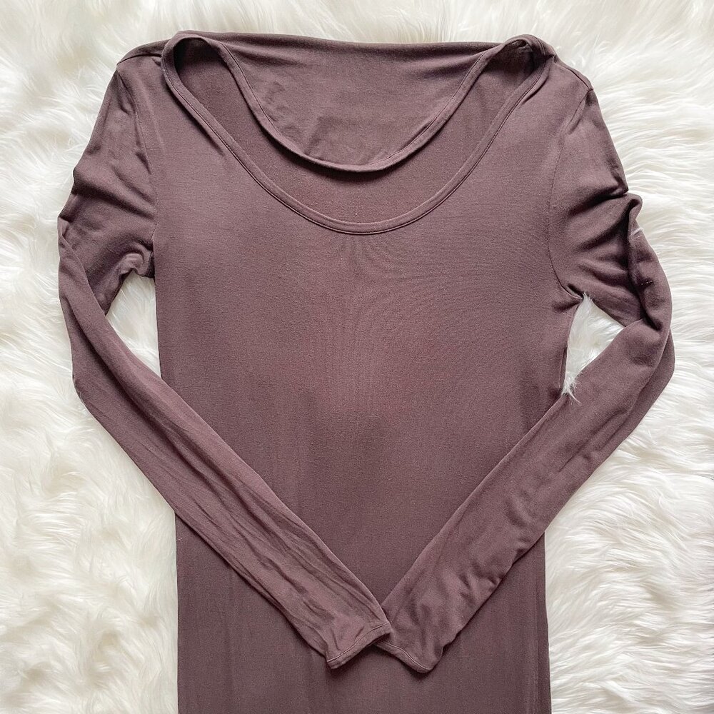 MM6 Maison Martin Margiela Chocolate Brown Modal Stretch Long Sleeve Maxi Dress